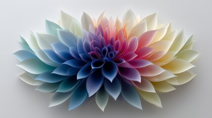 Fototapeta premium Paper flower with layered colorful petals featuring musical notes and text fragments, crafted in a detailed artistic 3D style, Generative AI
