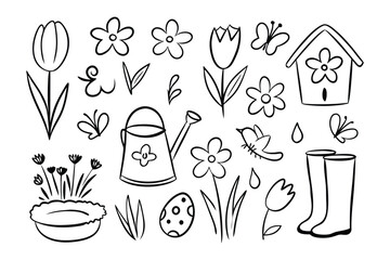 Blooming Garden Sketch: A collection of charming hand-drawn spring garden elements in an artful sketch, capturing the essence of the season's renewal.