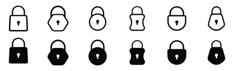 Set of lock icon. Padlock flat icon set. Locked  vector icon set. Lock symbol isolated on transparent background. Privacy symbol vector stock