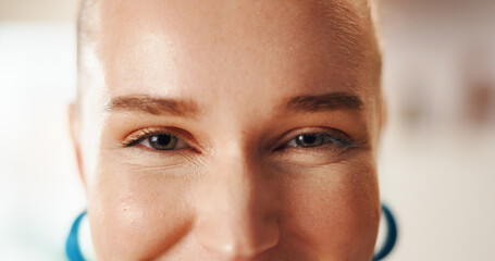 Creative, eyes and portrait of business woman for fashion design startup, career and company. Retail entrepreneur, happy and closeup of person in office for stylist, jewellery designer and boutique