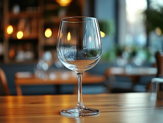 Elegant Wine Glass on Wooden Table in Cozy Cafe  Setting