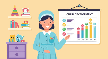 Informative Illustration Depicting Child Development Presentation In a Playful Environment