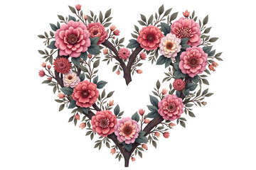 Floral Heart Arrangement with Pink Blossoms and Branches