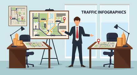 Presentation Of Traffic Infographics On Business Strategy And Urban Planning