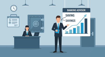 Banking Advisor Explaining Investment Growth Charts To Customer Presentation