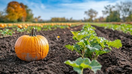 Autumn Harvest: A Single Pumpkin in a Field