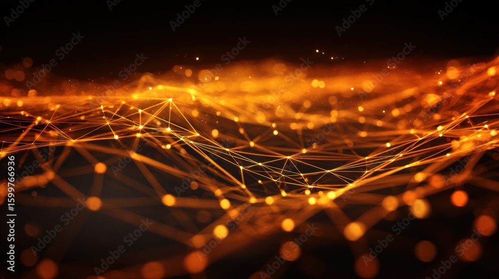 Poster this visual display features dynamic orange lines representing a digital network. the intricate conn