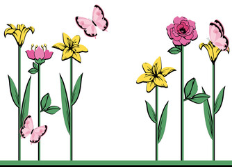 flowers vintage border with butterflies