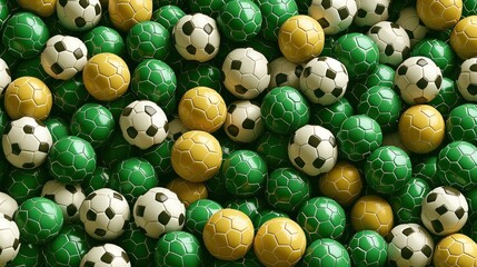Obraz premium A Pile of Green, White, and Yellow Soccer Balls
