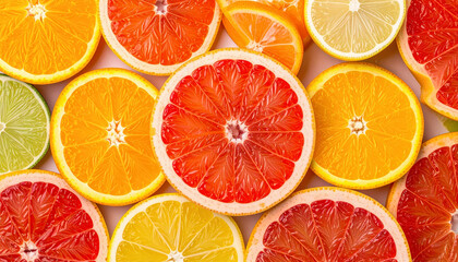 Citrus fruit slices orange lemon lime grapefruit fresh colorful