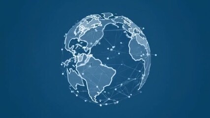 Digital globe made of lines and dots on blue background - Powered by Adobe