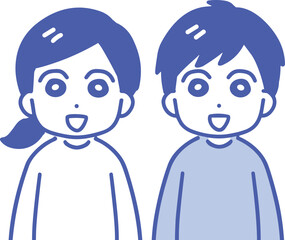 笑顔で正面を向いている私服の若い男女(上半身・線画)