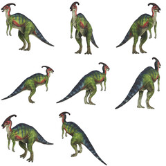 Colorful dinosaur illustrations in various poses.