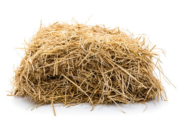 Hay pile isolated on white background rustic texture
