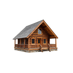 Rustic log cabin with a porch architecture design on transparent background