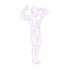 Bodybuilder flexing muscles line art illustration