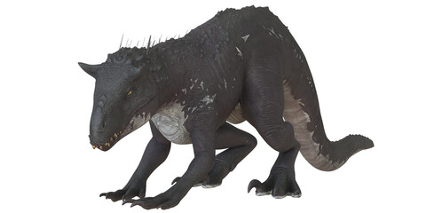 Fierce black dinosaur in a dynamic posture