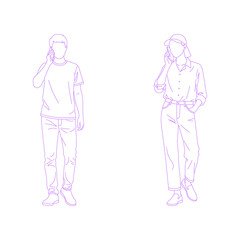 Person Answering Phone Call Line Art Illustration