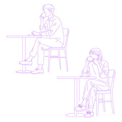 Person Drinking Coffee in Cafe Line Art Illustration