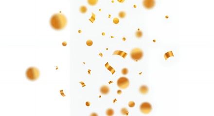 舞い落ちる金色の紙吹雪 白背景の祝祭