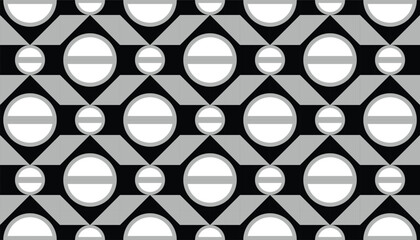 Seamless retro geometric pattern with white circles and gray accents