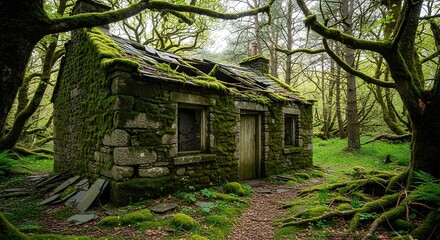 Discovering an old stone house in a Quiet Zone engulfed by moss and vegetation in nature