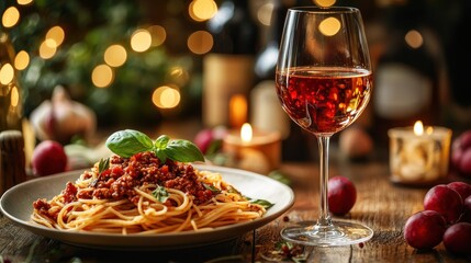 Romantic Italian Dinner: Spaghetti Bolognese with Wine