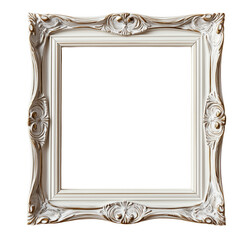 Elegant white and gold ornate picture frame isolated against a solid transparent background