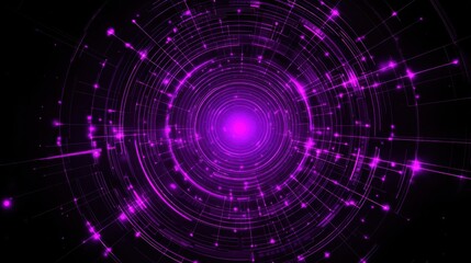 Obraz premium Bright purple light patterns emerge from a central source, creating intricate, spiraling designs against a dark background, evoking a sense of depth and motion.