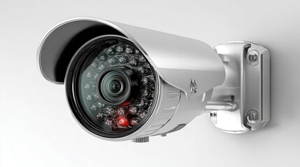 Modern surveillance CCTV security camera on isolated white background represents monitoring systems, security technology, smart infrastructure, and digital protection tools.
