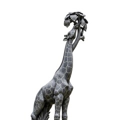 Leaf-eating giraffe statue isolated on white background