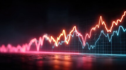 Neon marketing graph displays futuristic strategy patterns, symbolizing smart advertising, growth analysis, and dynamic branding innovation with tech visuals.