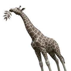 Leaf-eating giraffe statue isolated on white background