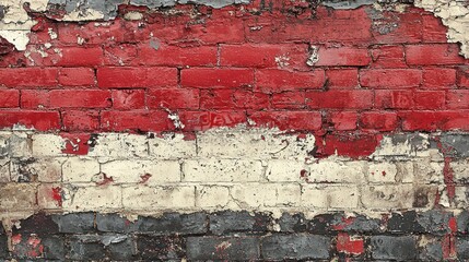 Textured Brick Wall: Red, White, and Gray Patina