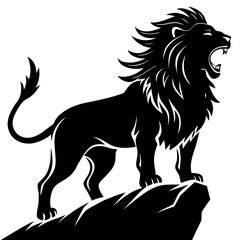Obraz premium Silhouette of a roaring lion standing on a cliff