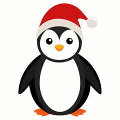 Fototapeta premium Penguin in Christmas hat vector illustration on white background