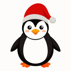Obraz premium Penguin in Christmas hat vector illustration on white background