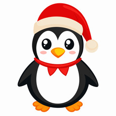 Obraz premium Penguin in Christmas hat vector illustration on white background