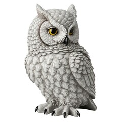 Perched owl statue isolated on white background