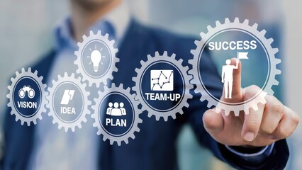 Reaching success through teamwork with vision and planning in a business environment