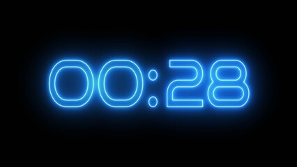 Neon Countdown timer clock number 28 illustration.