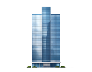 modern glass skyscraper front view, transparent background