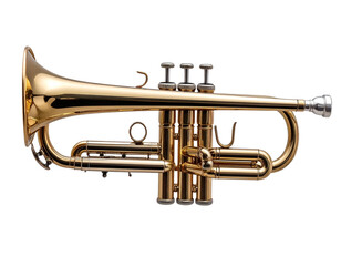 Obraz premium Shiny brass trumpet with detailed valves isolated on transparent background PNG
