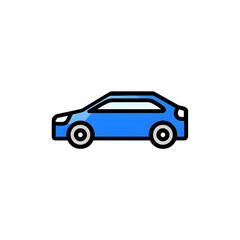 Fototapeta premium Blue hatchback illustration on black background representing urban mobility