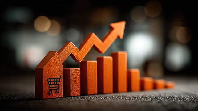 Sales strategy diagram with upward arrows and shopping cart, symbolizing revenue generation, business expansion, and commercial planning for success. - Powered by Adobe