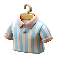 3D polo shirt on wooden hanger isolated on a transparent background
