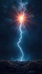 Obraz premium A single, intensely bright light source illuminates a dark background, creating a dramatic and powerful effect Perfect for concepts of energy, hope, or revelation , bright spot, powerful
