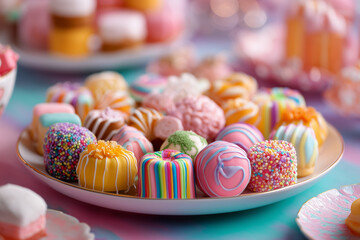 Colorful Assorted Candy Display. Colorful assorted candies on a plate. Perfect for party invitations or festive designs.