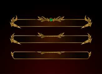 set of fantasy game header banner in gold medieval rpg style with tier