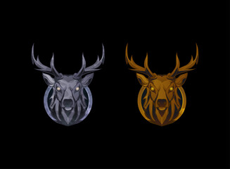fantasy rpg medieval golden and silver stone animal head badge emblem medal crest of deer
